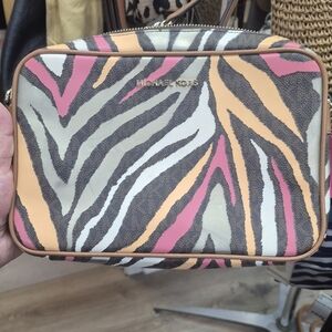 Michael Kors Pink and Orange Zebra Print Crossbody Bag